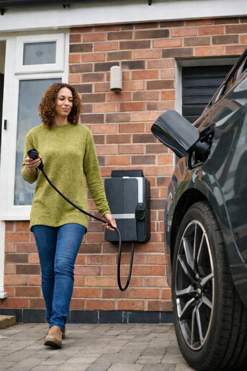 Electric vehicle charging at a UK home driveway